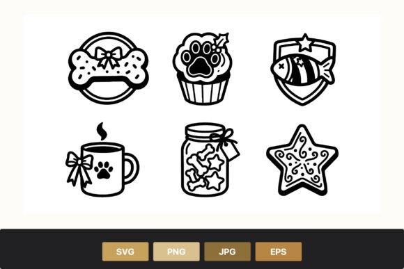 Charming Dog Bone Paw Print Cupcake Christmas Graphics