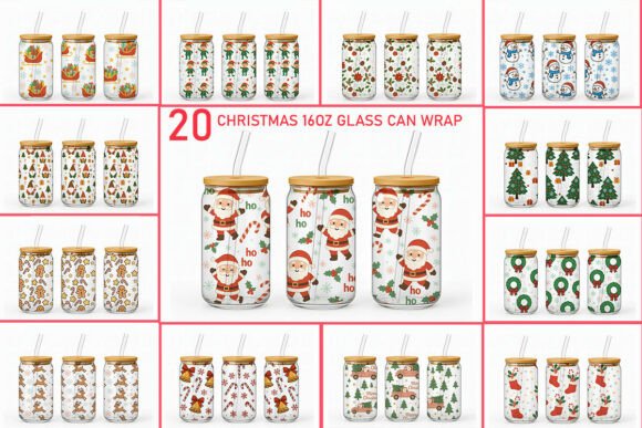 Christmas 16oz Libbey Glass Wrap PNG for Creative Crafts
