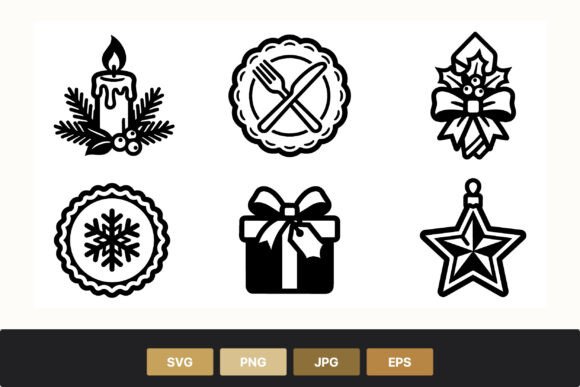 Christmas Candle Wreath Gift Star Icons: Graphics for Handmade Creations