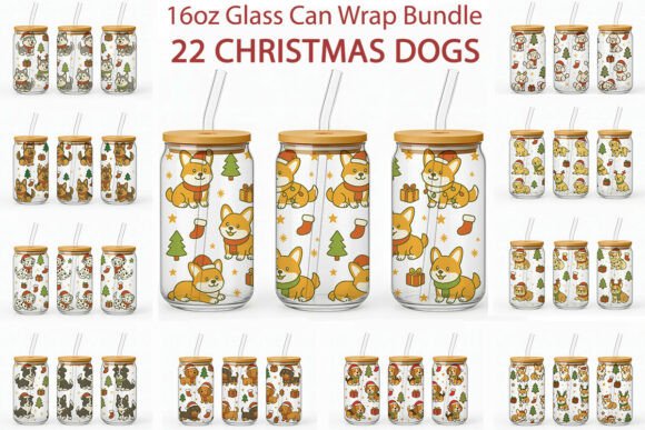 Christmas Dogs 16oz Glass Can Wrap PNG Review