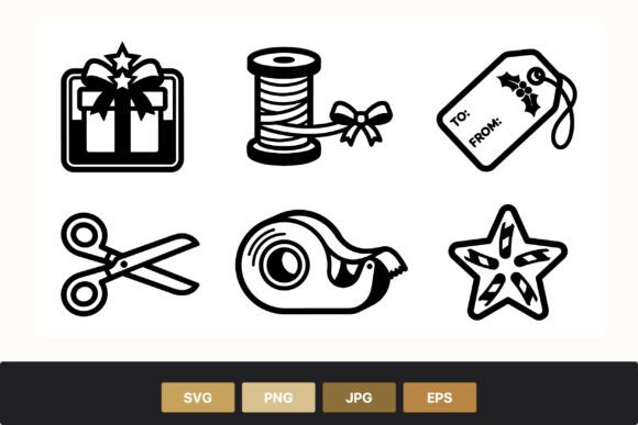 Christmas Gift Wrapping Vector Icons for Handmade Graphics