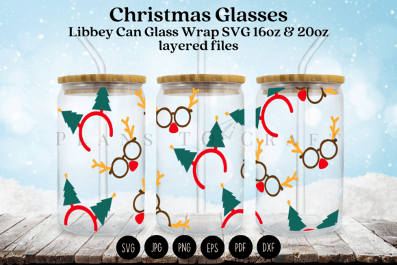 Christmas Glasses Libbey Can Glass Wrap: Perfect for Tumbler Wraps and Graphics