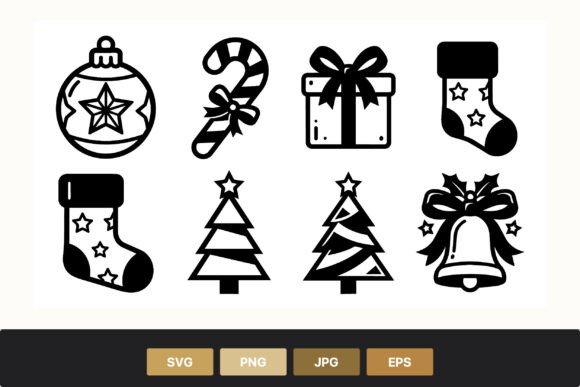 Christmas Icons Black White Set: Perfect for Modern Graphics