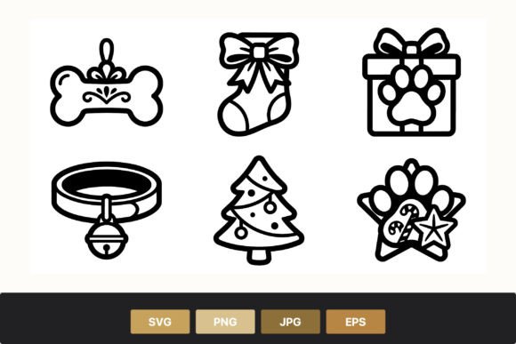 Christmas Pet Icons Black White: A Versatile Graphics Set