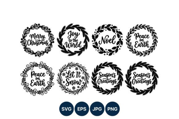 Christmas Wreaths with Holiday Phrases: Elegant Graphics for Local Brands