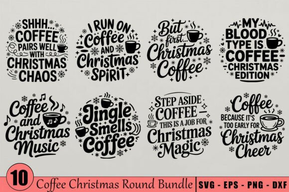 Funny Christmas Coffee Quotes SVG Bundle for Crafts & Graphics