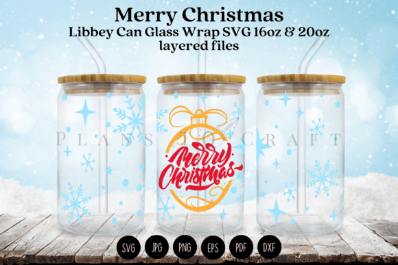 Snowflake Christmas Can Glass Wrap SVG